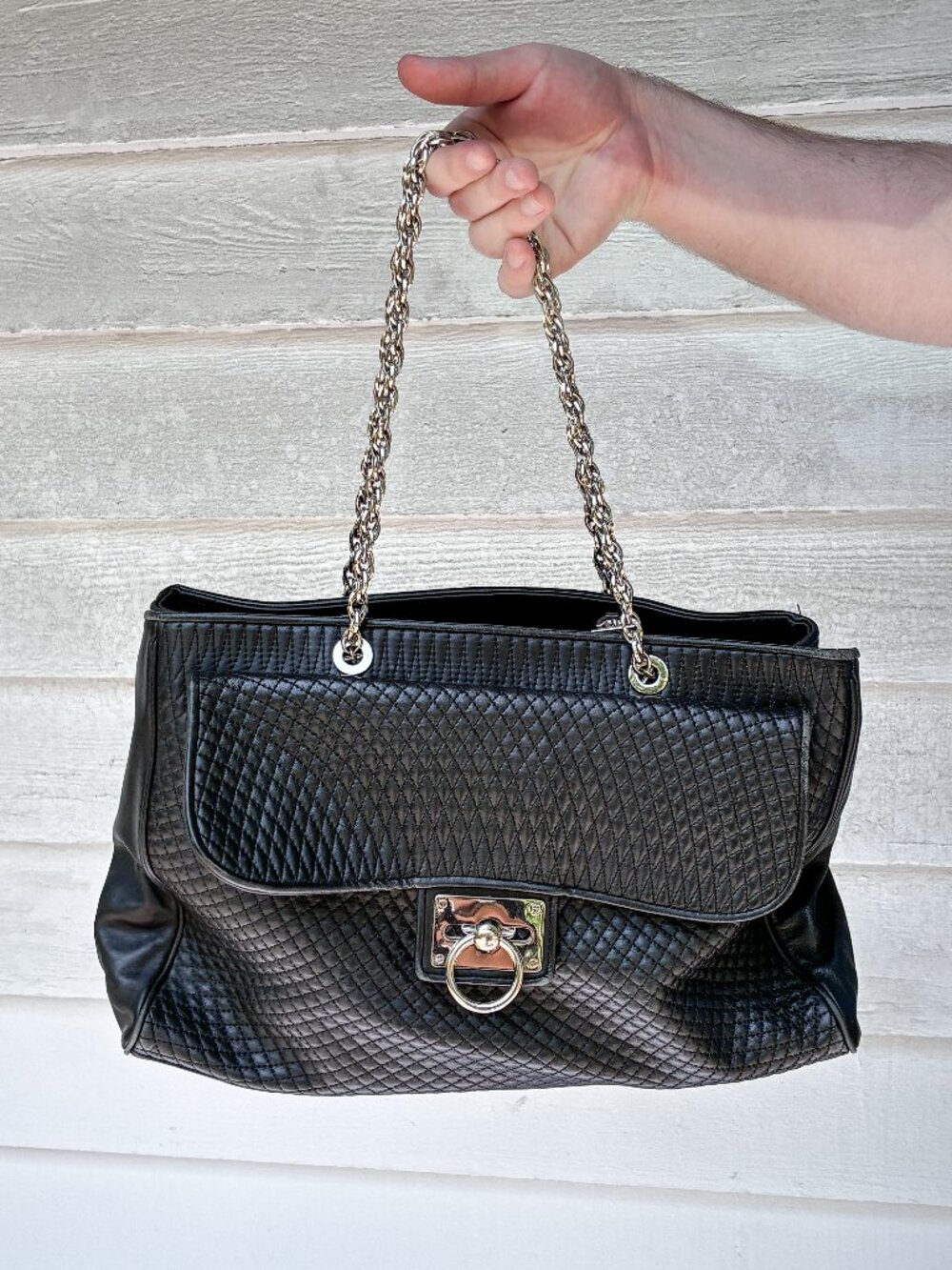 Ann Taylor Black Quilted Leather Tote Shoulder Bag - Multi-Pocket Organizer